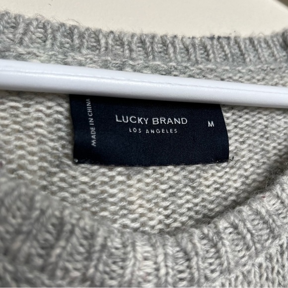 Lucky Brand Wool Blend Scoop Neck Floral Bell Sleeve Sweater in Grey Size Medium - Picture 5 of 9